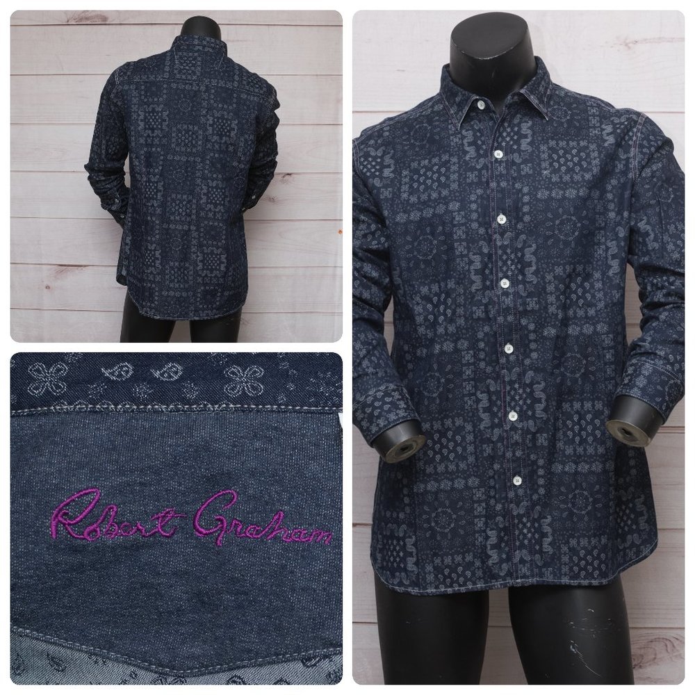 Robert Graham Blue Paisley MEDIUM Men's Shirt EUC